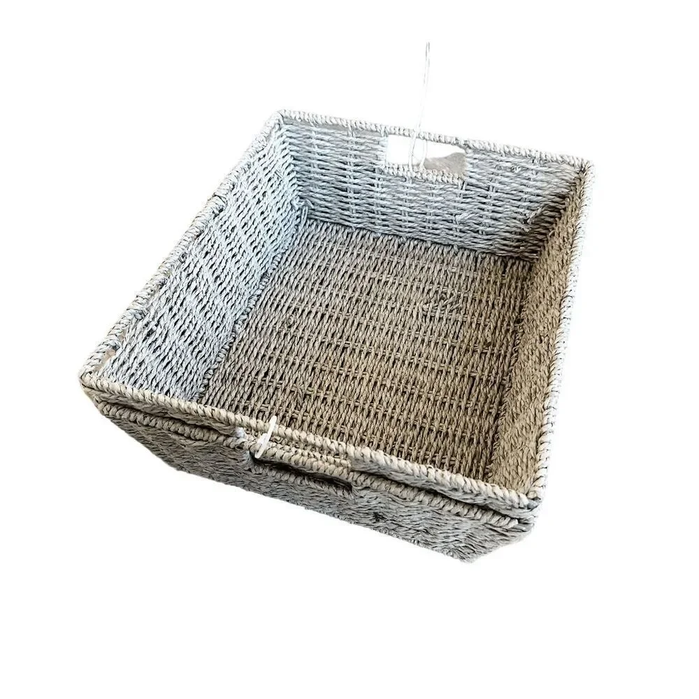 Brand New Set of Two Whitmor Rattique Shelf Tote with handles, Gray, Pantry Bin